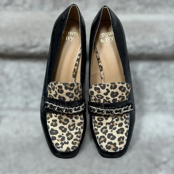 NEW Crown & Ivy Scarlett Cheetah Croc Embossed Block Heel Pumps Women’s 10 Chic - Picture 10 of 13